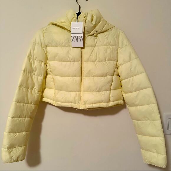 ZARA Women's Short Yellow Hooded Puffer Jacket New Medium - Picture 7 of 9